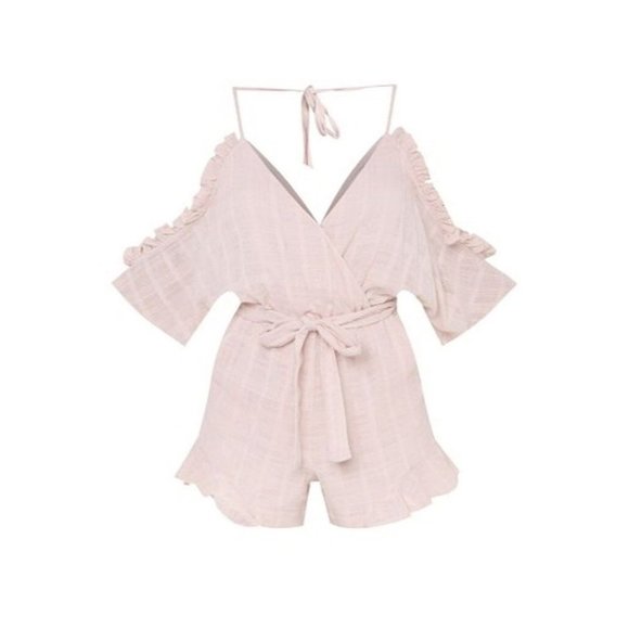 BARDOT Jessa One Piece Cold Shoulder ROMPER Short MERINGUE ( Light Pink ) 8 / M - Picture 4 of 5
